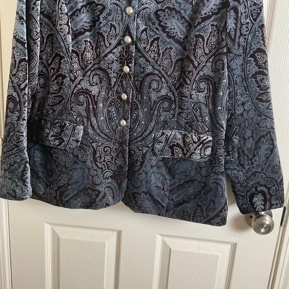 Coldwater Creek Velvet Paisley Jacket Blue & Brown Print Size X-Large women’s - Picture 6 of 13